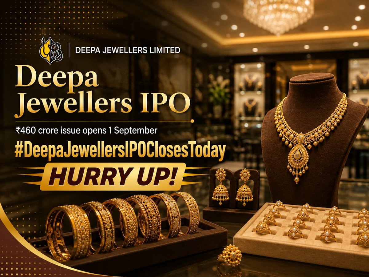 Maltiod's tweet photo. The public issue reaches its closing date.
Deepa Jewellers IPO closes today.
#DeepaJewellersIPOClosesToday

https://t.co/NeeAWBZfLp