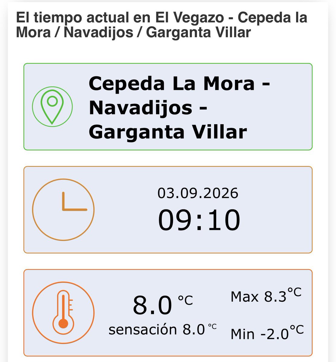 NOROMET18's tweet photo. Noche de fuertes inversiones térmicas.
Mínimas en #polodelfrio
-2.0° Garganta Villar @ibericam
2.0° Villaceid
2.0° Zafrilla La Nava
3.3° Prado Veneiro
4.0° Santa Eulalia del Río Negro
4.1° Lugueros
4.4° Checa La Vasequilla
5.0° Puerto del Pico @AEMET_Esp https://t.co/e1MRvJrdN0