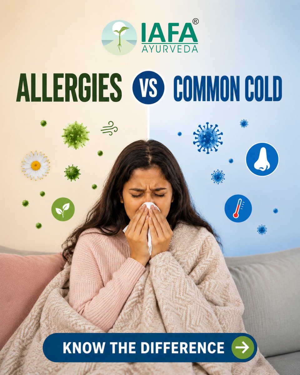 IAFAFORALLERGY's tweet photo. Allergy vs Common Cold: How to Tell the Difference 🤧🌿
🌿 Allergy: Sneezing, itching, watery eyes, recurring symptoms after exposure
🤧 Common Cold: Runny/blocked nose, sore throat, cough, mild body aches, and sometimes fever
#AllergyVsCold #AllergySymptoms #CommonCold https://t.co/JIDOHDftmF
