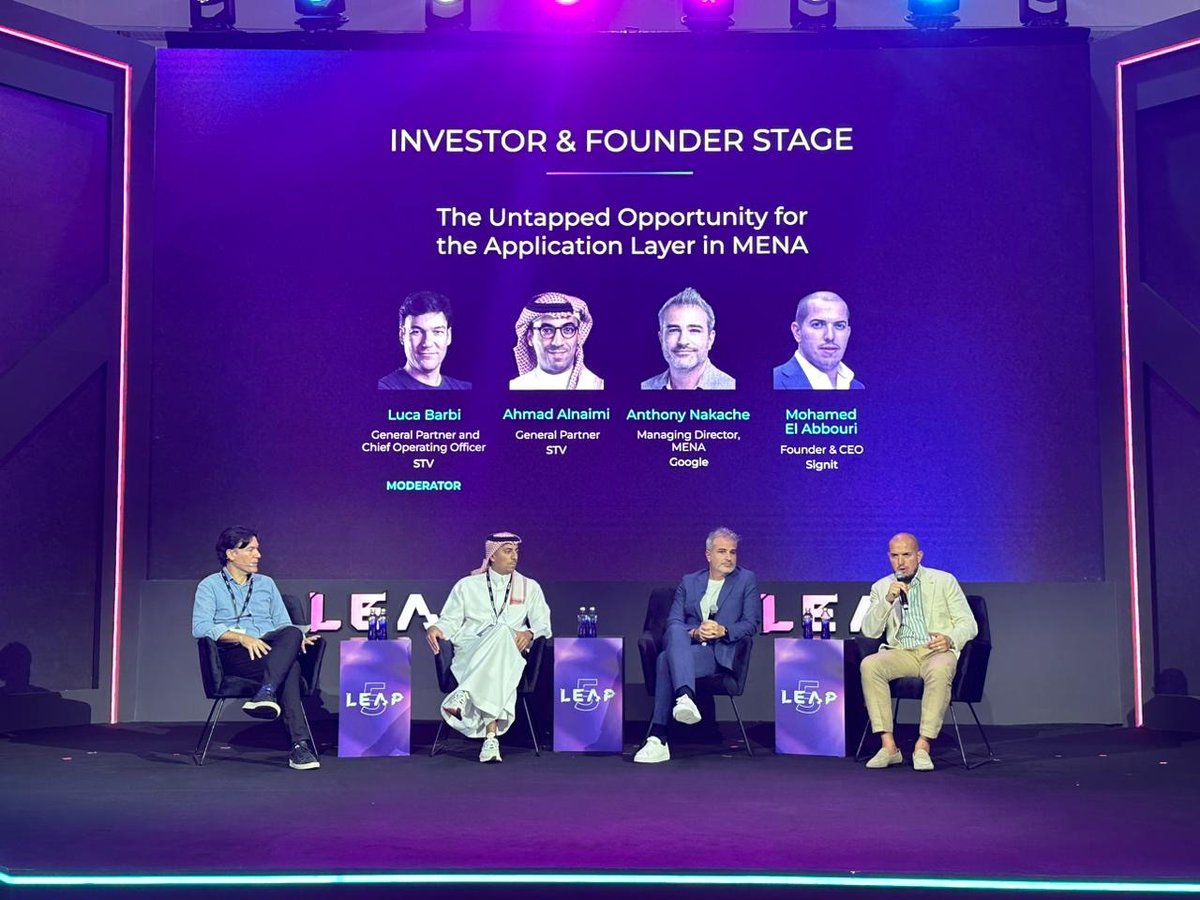 STVcapital's tweet photo. The AI application layer in MENA is open: B2B use cases are emerging while B2C remains untapped. LLMs will absorb the simplest functions, but complex workflows, local regulation, and GTM execution are where startups build defensible positions. Move fast, get to market, and pivot on real feedback