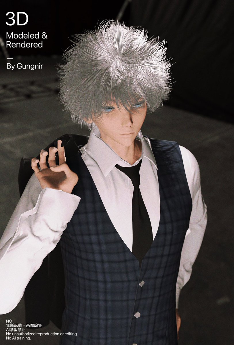 C_Gungnir's tweet photo. Actually, this is my newest 3D Killua 🛹model. 😺 

(Young-adult Killua🛹🤲🏼）

But I want to finish posting my old toon‑render clips first😖,  maybe I’ll mix them in.🫶🏼

#killua #キルア #hxh https://t.co/OIypPnLSYR