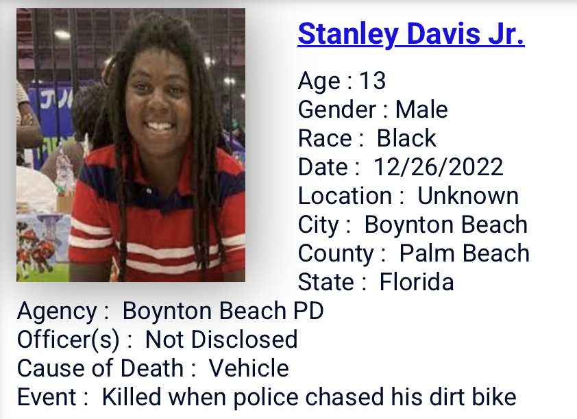 IncarcerNation's tweet photo. ⬇️⬇️⬇️Back in the news:
Stanley Davis, 13, received a dirt bike for Christmas. The very next day, he took it to the gas station to fill it up. Mark Sohn, a Boynton cop, began chasing him, claiming the bike was not street legal, escalating a 85-mph chase after the boy who fled in fear until he crashed and died. The chase was unauthorized. Sohn had numerous disciplinary complaints including having caused two previous traffic fatalities with his wild unauthorized chases. He was fired. Now in August of 2026, the city was ordered to rehire him.
https://t.co/Es4fYwssYA