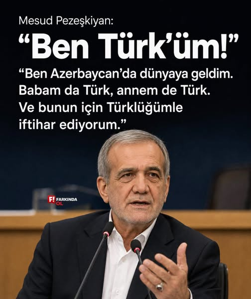 TOPRAK_2_'s tweet photo. PEZEŞKİYAN: “BEN TÜRK’ÜM, TÜRKLÜĞÜMLE İFTİHAR EDİYORUM” 📷📷
İran Cumhurbaşkanı Mesud Pezeşkiyan, kökenine ilişkin dikkat çeken ifadeler kullandı.
📷 “Ben Azerbaycan’da dünyaya geldim. Babam da Türk, annem de Türk. Ve bunun için Türklüğümle iftihar ediyorum.”
Pezeşkiyan’ın sözleri, Türk kimliğine yaptığı güçlü vurgu nedeniyle sosyal medyada dikkat çekti.