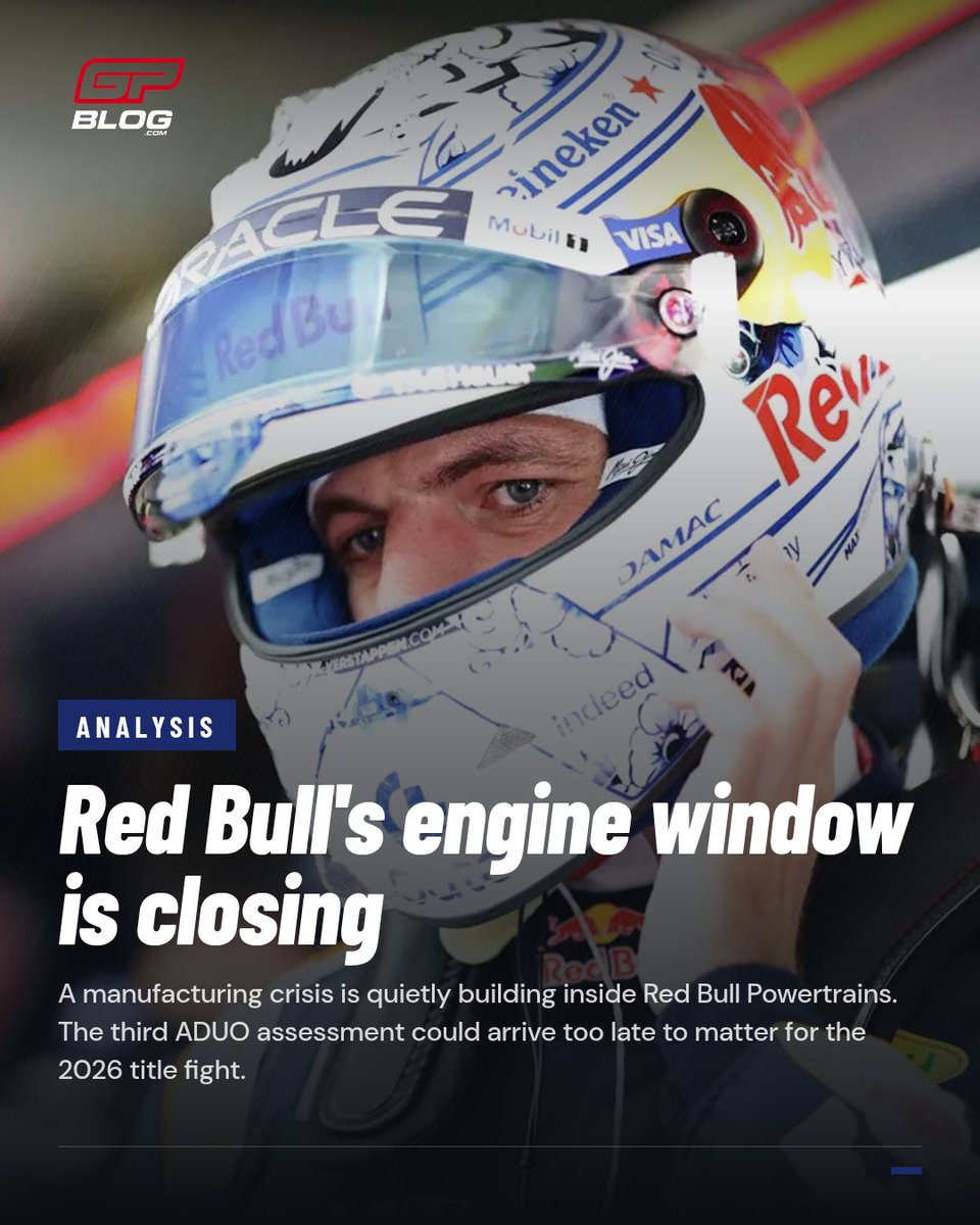 GPblog_com's tweet photo. Red Bull could receive ADUO upgrade rights they physically cannot act on. 36-week production lead times plus a late third assessment window means any gains may come too late for Verstappen's title push. Mercedes is already moving. ⏳
#F1 #RedBull https://t.co/BCGcCEn17L