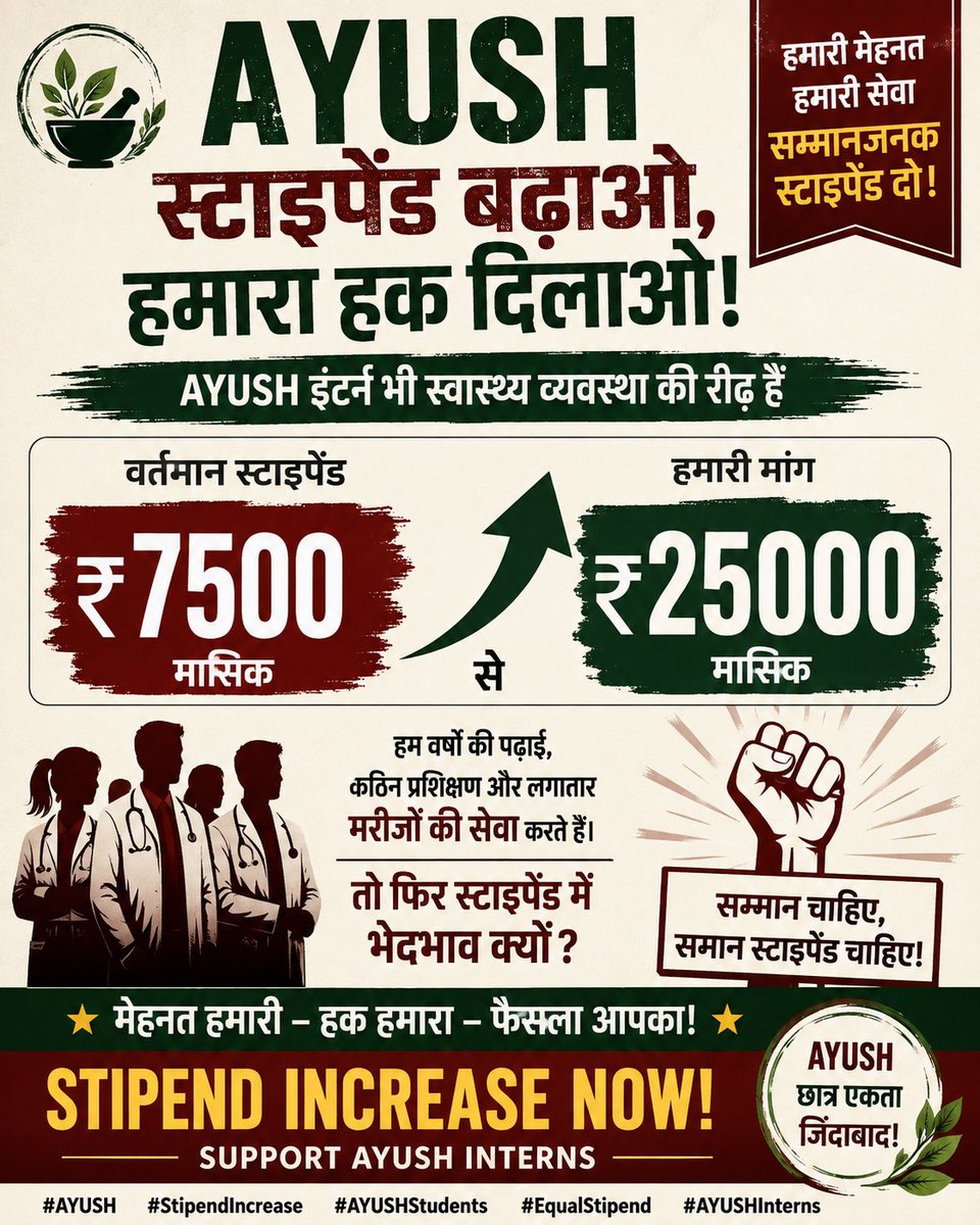 Agrahari11Kirti's tweet photo. AYUSH interns demand fair stipends, not symbolic financial assistance.
@ayushupdept
@dayalugurubjp @SureshKKhanna @CMOfficeUP
@upayushdept @moayush
#25kforAYUSH
#hikeAYUSHstipend
#AYUSHinternsUP https://t.co/R598w0hAdK