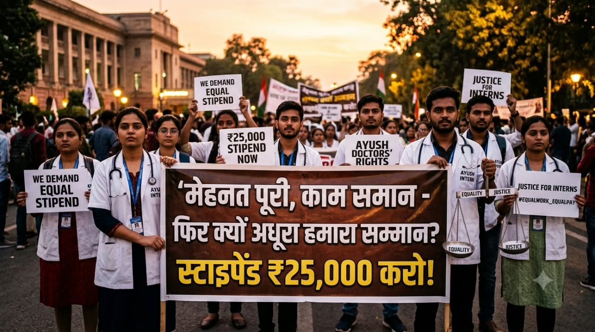 SinghVikra26760's tweet photo. AYUSH Interns का स्टाइपेंड ₹7,500 से बढ़ाकर ₹25,000 किया जाए! ✊
सालों की मेहनत, ट्रेनिंग और मरीजों की सेवा के बाद अब सम्मानजनक स्टाइपेंड हमारा हक है। https://t.co/vr1MFj7Fe9