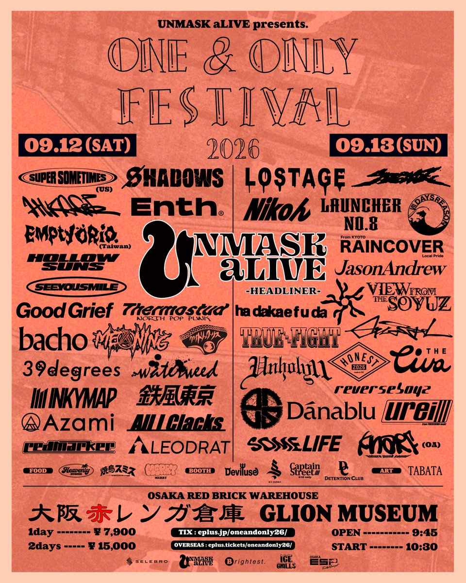 BACKTOTHEKNARF's tweet photo. 💥💥💥💥NEW SHOW💥💥💥💥
UNMASK aLIVE pre.
ONE &amp; ONLY FESTIVAL 2026
9/12(土)13(日)
大阪赤レンガ倉庫 GLION MUSEUM

ワンオーフェス2日目のOAとしてKNARFの出演が決定🔥🔥🔥🔥🔥🔥🔥🔥🔥

ONLY STAGE 10:15〜10:30

🎫https://t.co/R8nTwirncm
※通しチケット残りわずか https://t.co/e25MEJqywB