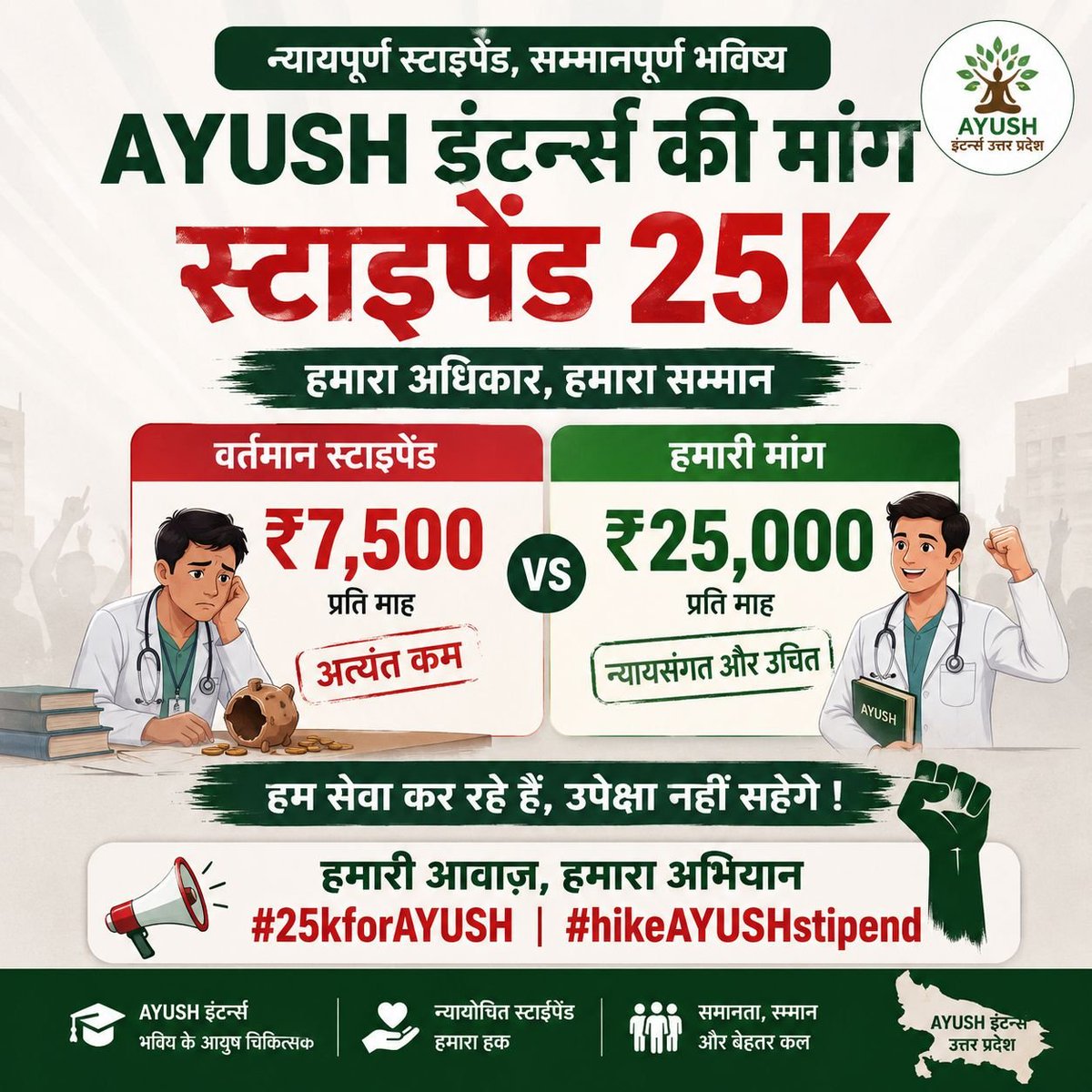 here_kartikey's tweet photo. ₹7,500 में आज भोजन, आवास, परिवहन और पढ़ाई का खर्च उठाना बेहद कठिन है। AYUSH Interns की समस्या समझिए।
@ayushupdept
@dayalugurubjp @SureshKKhanna @CMOfficeUP
@upayushdept @moayush
#25kforAYUSH
#hikeAYUSHstipend
#AYUSHInternsUP https://t.co/T0Kln5NZfi