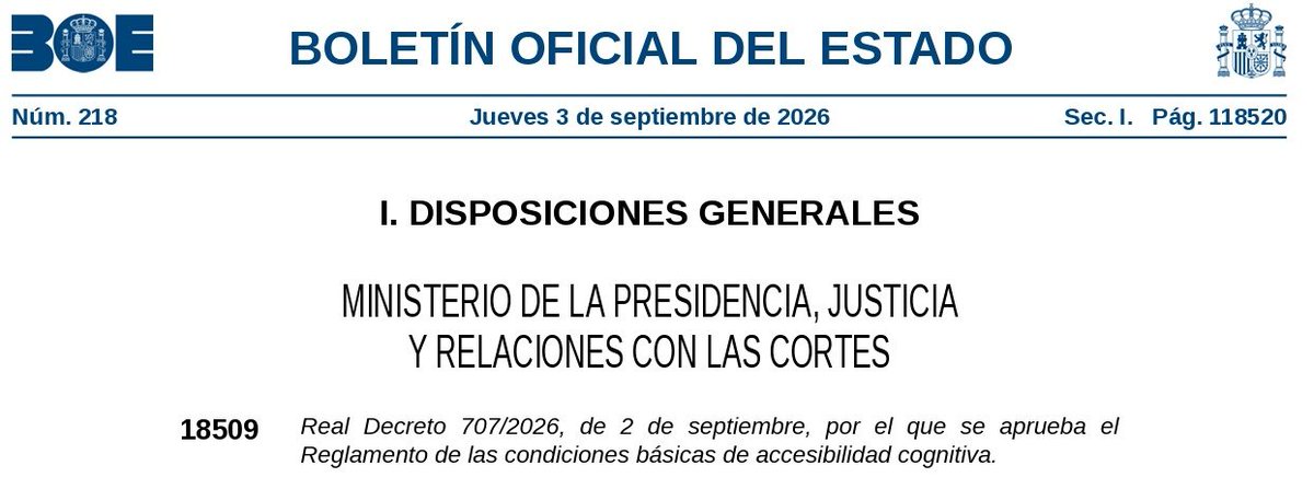 CERMICLM's tweet photo. 📜 ¡Día histórico para la inclusión! Hoy en el #BOE el nuevo reglamento de #accesibilidad cognitiva.¿Qué significa esto? Que dar forma a un mundo más fácil de comprender ya no es solo un deseo, ¡es una norma! 🧠 https://t.co/K1G7uTYkRa