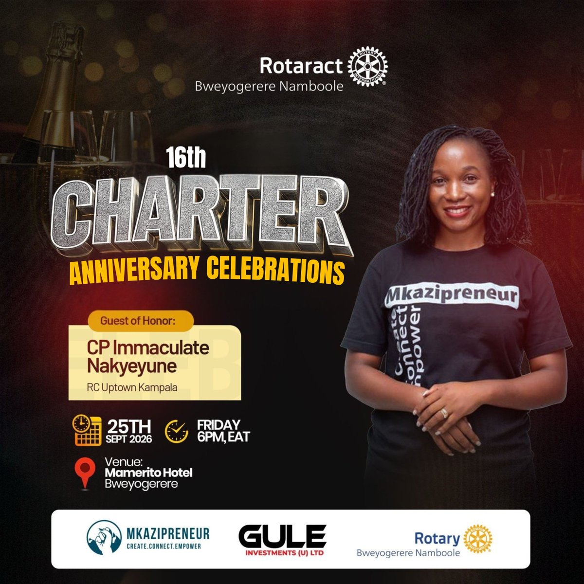 Destadia's tweet photo. 🥂 DE'STADIA 16TH CHARTER CELEBRATIONS! ✨

Join us as we celebrate 16 years of service, friendship, leadership and lasting impact with CP Immaculate Nakeyune of RC Uptown Kampala as our Guest of Honor.

#ClubDestadia #DestadiaPR #RotaractLegacy #Destadia16thCharterCelebrations https://t.co/GqXuvEzNiu