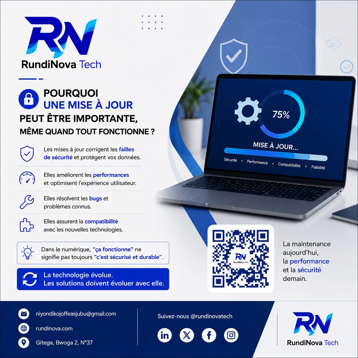 RundiNovaTech's tweet photo. 🔐 Un logiciel qui fonctionne n'est pas forcément un logiciel sûr.
Les mises à jour peuvent corriger des failles, améliorer les performances et prolonger la durée de vie d'un produit.
💻 En technologie, maintenir compte autant que construire.
#RundiNovaTech #TechBurundi https://t.co/33rX1yc3yK