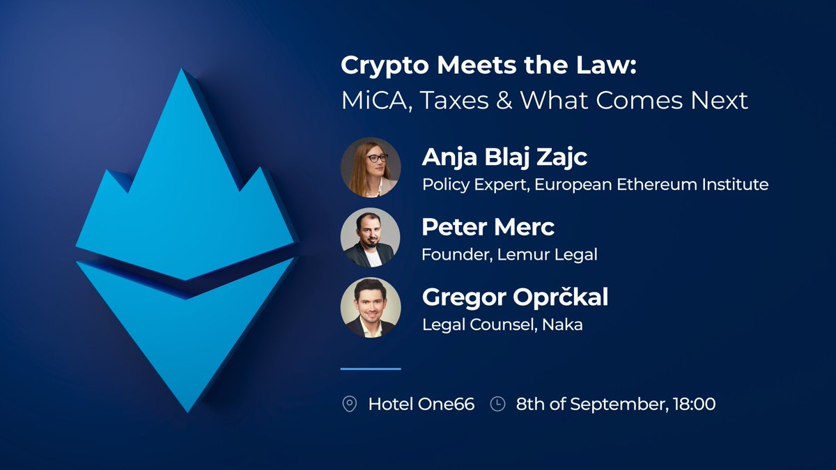 ethslovenia's tweet photo. Season opener incoming ⚡

Ethereum Slovenia returns on September 8 and we're starting the 2026/2027 season where the whole ecosystem is looking right now: the law. https://t.co/hPaytXYKwh