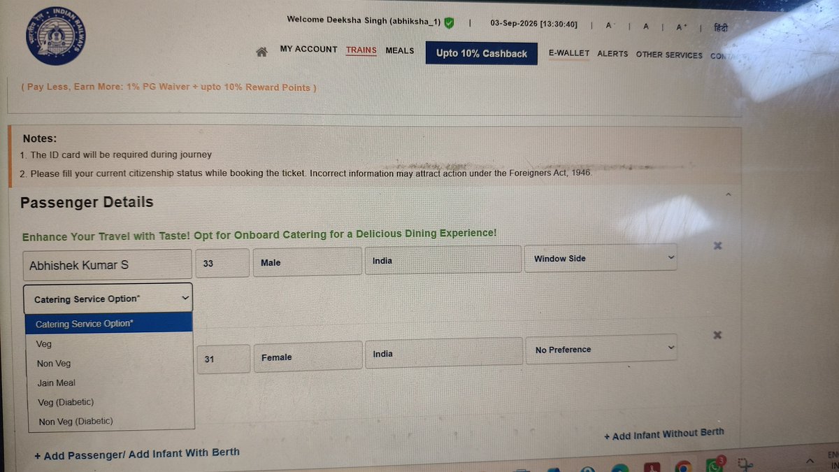 singh_abhik's tweet photo. @AshwiniVaishnaw @IRCTCofficial @aajtak @ZeeNews @abplive 

I would like to travel from Varanasi to New Delhi via Vande_Bhart_Ex (22435).. but I don't want opt. For Catering Services why there is #No such Option. this will help many people into reduction of ticket Price. Pls ans. https://t.co/ADrUfal3fG