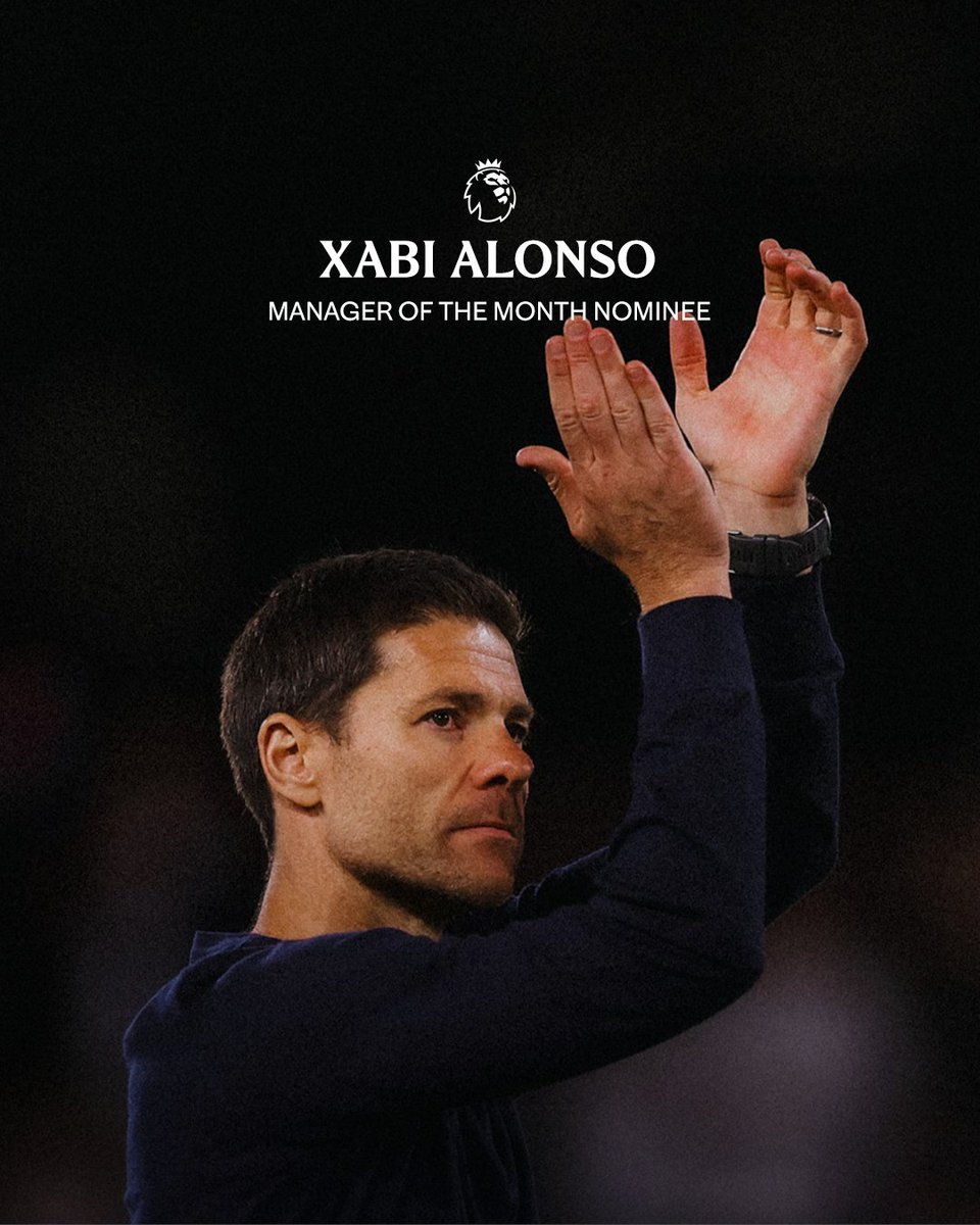 ChelseaFC's tweet photo. Xabi Alonso has been nominated for the Premier League Manager of the Month award for August! 💙 https://t.co/pfkNGDKhVY