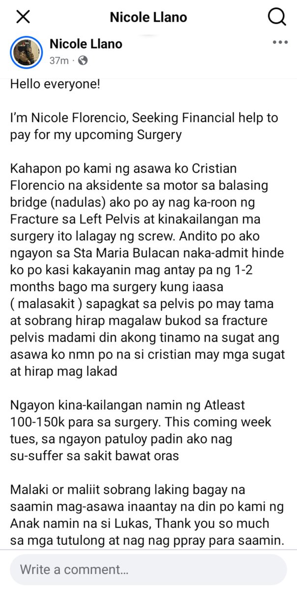 kznjire's tweet photo. hello po, asking for a little help for a friend who recently got into a motorcycle accident and needs surgery. any amount or kahit repost lang po would really mean a lot 🥹 

Gcash: Cristian Florencio
09283373455
Bdo: Cristian Florencio
000240683900 https://t.co/zN0gIOJN51
