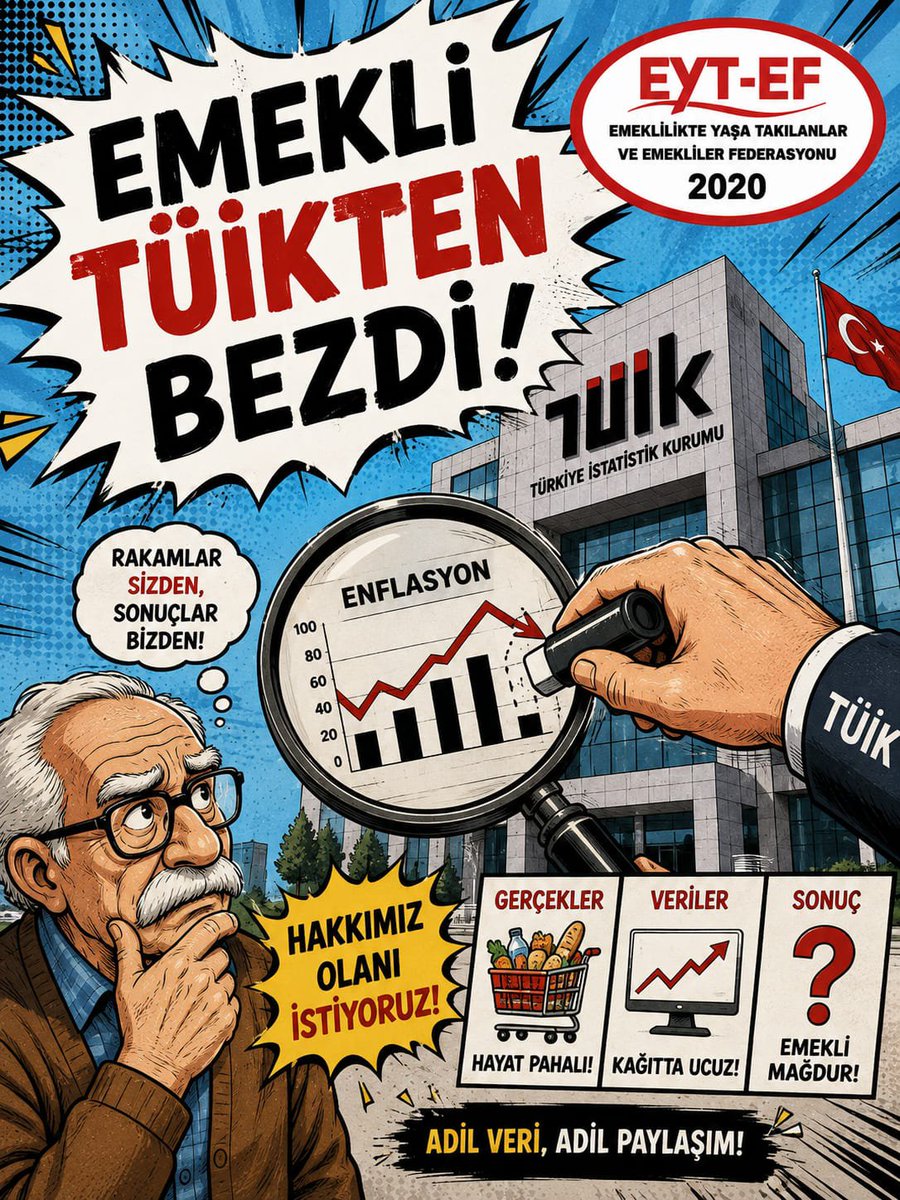EytEmeklilerFed's tweet photo. EMEKLİ
👇
#EmekliTüiktenBezdi

Her ay aynı senaryo!

@tuikbilgi masa başında rakamları süslüyor, ama pazarda fiyatlar uçuyor!

Tablolar pembe, gerçek karanlık.

Cebimizdeki yangını
#TÜİK grafiği gizleyemez!

#Emekli Tüikten Bezdi.

#5000KısmiyiBezdirdiniz
@RTErdogan
@isikhanvedat https://t.co/F392PFdSwF