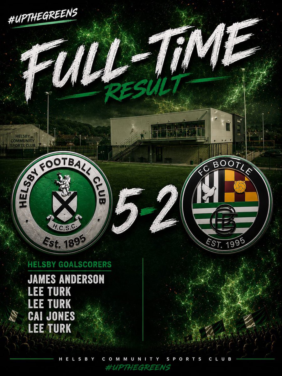 HelsbyFC's tweet photo. ⚽️ We needed a big reaction after our defeat at Chester Nomads 12 days ago, and we certainly got one!
🟢 A great performance saw us win 5-2 against a very good @Fcbootle side.
👏 The visitors could have scored more themselves, but our third W of the campaign was well deserved. https://t.co/m2JSFiN6pr