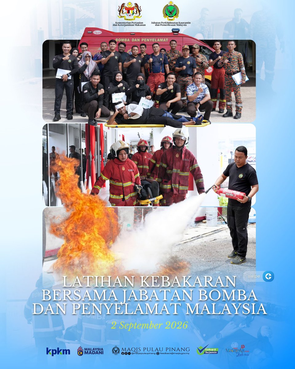 maqispenang's tweet photo. 2 SEPTEMBER 2026 | BAYAN LEPAS 

LATIHAN KEBAKARAN &amp; PENGUNGSIAN BANGGUNAN 🚒👨🏻‍🚒

#MaqisMalaysia
#Penguatkuasaanberintegriti
#Malaysiamadani
#Agromadani
#Taatsetia https://t.co/6KSazK3oYv