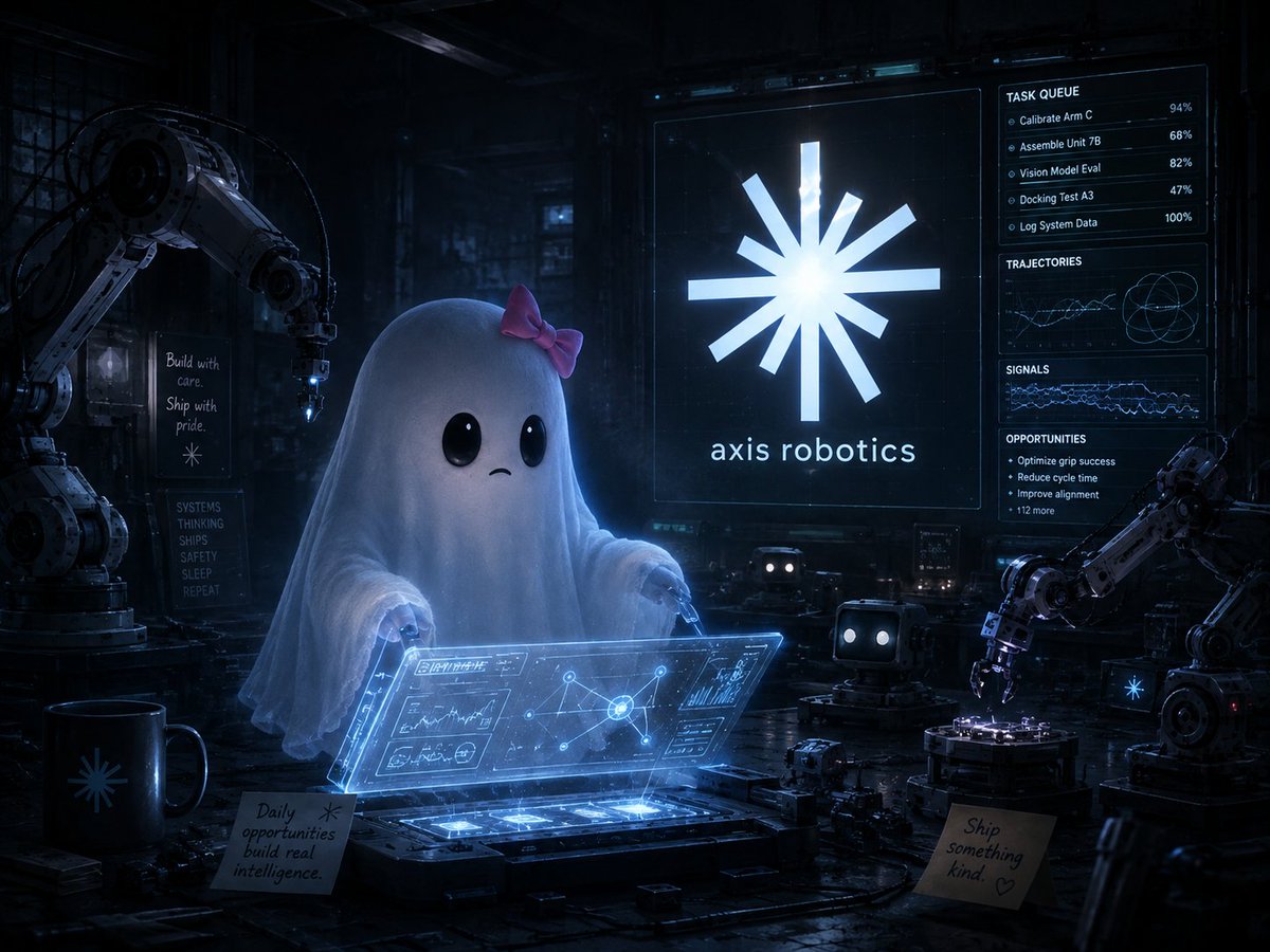 ngochoa2k2's tweet photo. Good evening CT    

the night gets quieter, but the machines keep moving.
while most people chase attention, @axisrobotics is building something that may still matter when the noise disappears, an ecosystem where AI, robotics, creators, and real world intelligence begin to converge.
new tasks appear every day.
new builders enter the dark.
and somewhere between the code and the machines, a new kind of intelligence is slowly taking shape.

you can ignore the signal.

but the future is already walking toward you.

https://t.co/ISL8zLgAOK👻🤣