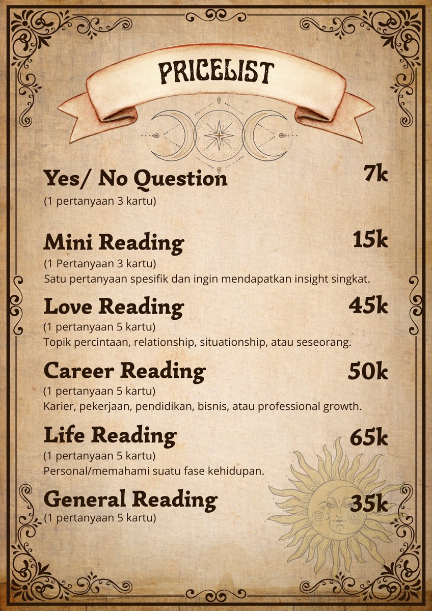 iceoreosu's tweet photo. 🔮 OPEN TAROT READING 🔮

💌 Available for Tarot Reading
✨ Love Reading
✨ Career Reading
✨ General Reading
✨ Yes/No Question
✨ Life Reading
✨ Mini Reading

📩 Booking via WhatsApp/DM. https://t.co/Aq0RZdiBX7

#tarot #love #life #career #zonauang #bazi #masadepan #masalalu https://t.co/t8ybs1roV8