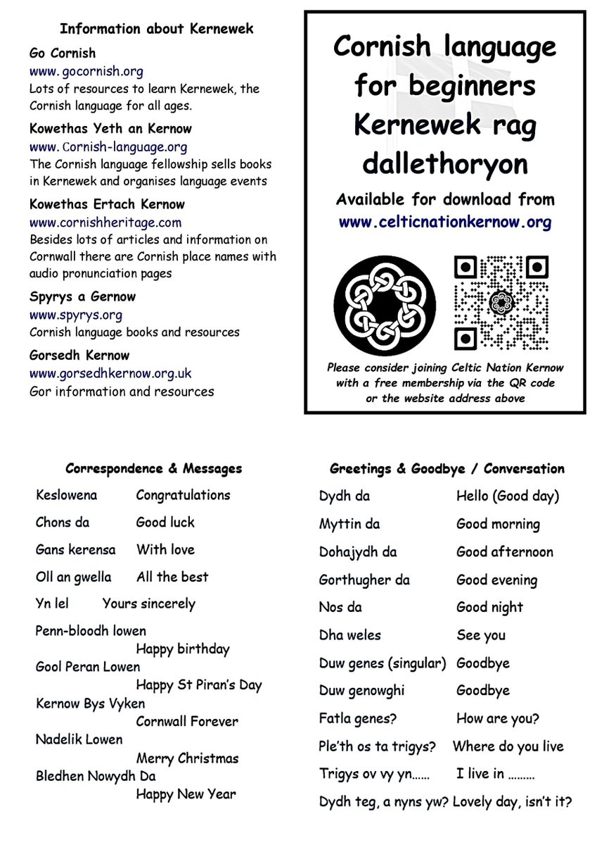 mattdspry's tweet photo. Koffi ha kows rag dyskoryon #Kernewek ha Kernewegoryon yn #Aberplymm a-vorow 5.30-7.30pm yn Caffeine Club. Pubonan yw wolkom!
Coffee and chat for #Cornish learners and Cornish speakers in #Plymouth tomorrow 5.30-7.30pm in Caffeine Club. All welcome! https://t.co/CfKsX7QyOi