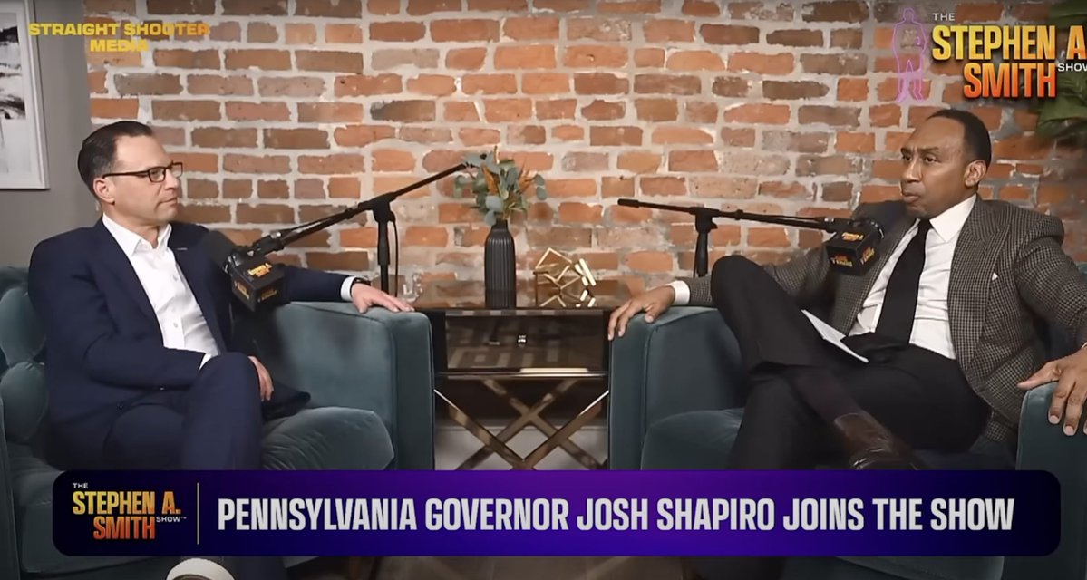 PollTracker2024's tweet photo. Politico: Stephen A. Smith endorses Josh Shapiro for president in 2028 if decides to run

“Smith named Pennsylvania Governor Josh Shapiro as his top prospect for Democrats, calling him “big time”, and saying, “his record is head and shoulders above anybody right now.” https://t.co/PrlngLfdnI
