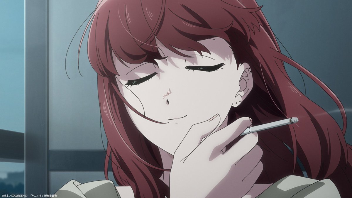 AsahiProduction's tweet photo. ／
TVアニメ『スーパーの裏でヤニ吸うふたり』 
第9話より場面PickUp❗️ 
＼

ご視聴ありがとうございました！

「ほんと いいかもね」

ライティングによる陰影、
早朝の光の加減、撮影で処理しております

作品の空気感を良い形でお届けできれば
嬉しく思います

今回の場面Pick Upはコチラ👇 #ヤニすう