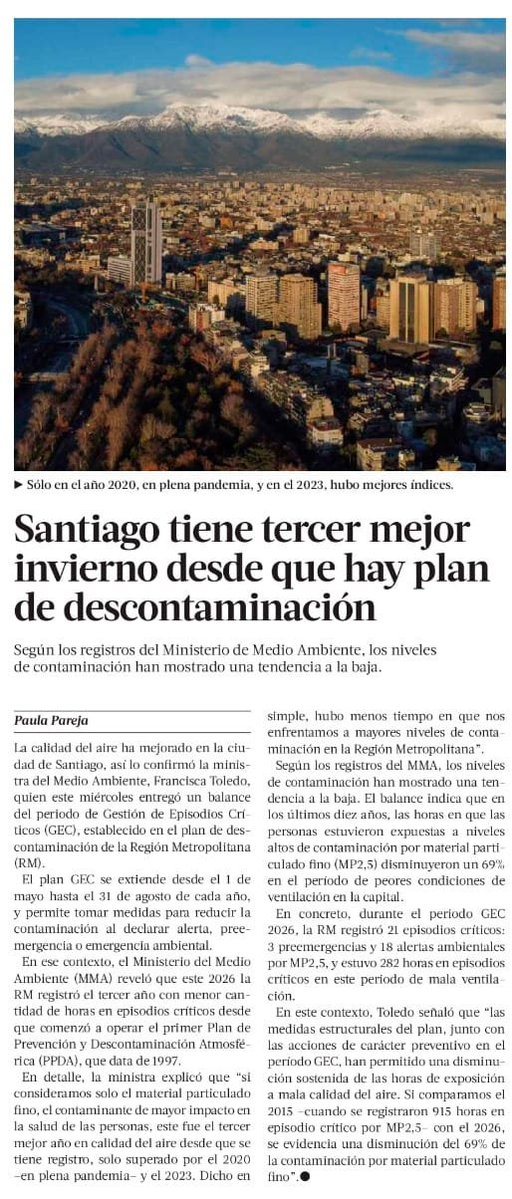 JuanCaMunozA's tweet photo. Menos contaminación en un Stgo más extenso, poblado y con más autos. ¿Cómo?
Transporte público eléctrico, efectivo y confiable, exigencias normativas a nuevos vehículos, restricción de circulación en área más extensa a los pocos más contaminantes, fiscalización automatizada. https://t.co/z5VTf7Hhj8