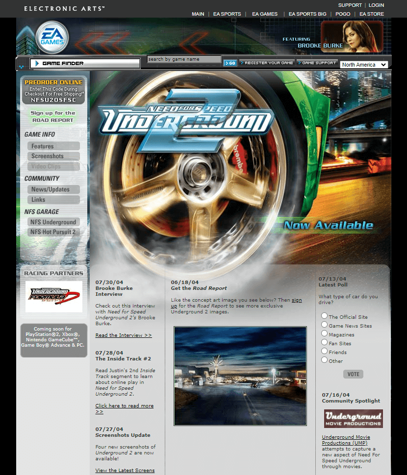 VideoGameHstry's tweet photo. Need for Speed Underground 2 website (2004) https://t.co/G8xaPResj5