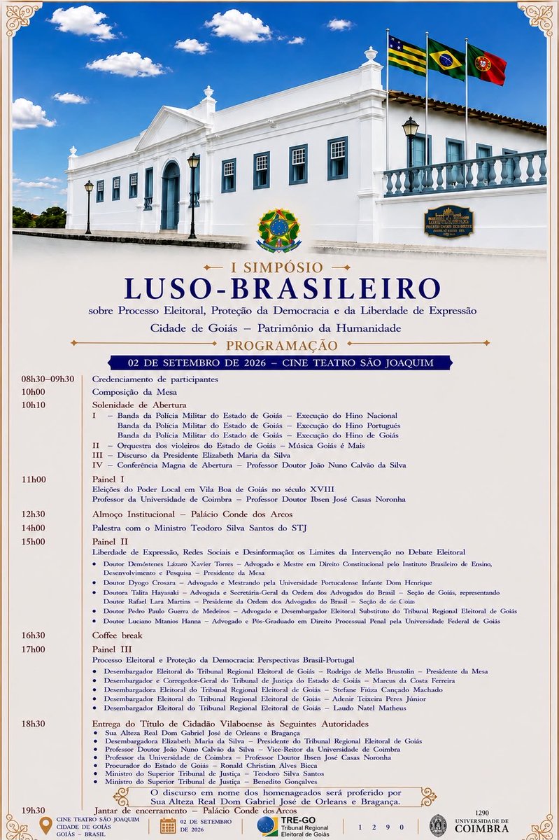 gilmarmendes's tweet photo. Registro com alegria a homenagem ao Professor Doutor João Nuno Calvão da Silva, Vice-Reitor da Universidade de Coimbra, que recebeu ontem o Título de Cidadão Vilaboense na Cidade de Goiás. Distinção honrosíssima e mais do que merecida. Tenho muito orgulho de tê-lo como amigo.

João Nuno teve papel fundamental para a abertura das portas da Universidade de Coimbra aos nossos alunos, que, desde 2023, têm a rica oportunidade de estudar em instituição tão prestigiada. Em abril do ano passado inauguramos juntos o Centro de Estudos IDP-UC, que se tornou de fato a embaixada da Universidade de Coimbra em Brasília. O intercâmbio de professores e alunos entre as duas instituições tem sido frutífero.

Mais do que isso, o Vice-Reitor tem atuação relevantíssima na aproximação entre os países de língua portuguesa. Compartilhamos uma tradição jurídica comum, marcada pela circulação de ideias e pela influência recíproca entre nossas instituições. Nossos laços vão muito além da língua. Parabéns, caro amigo!