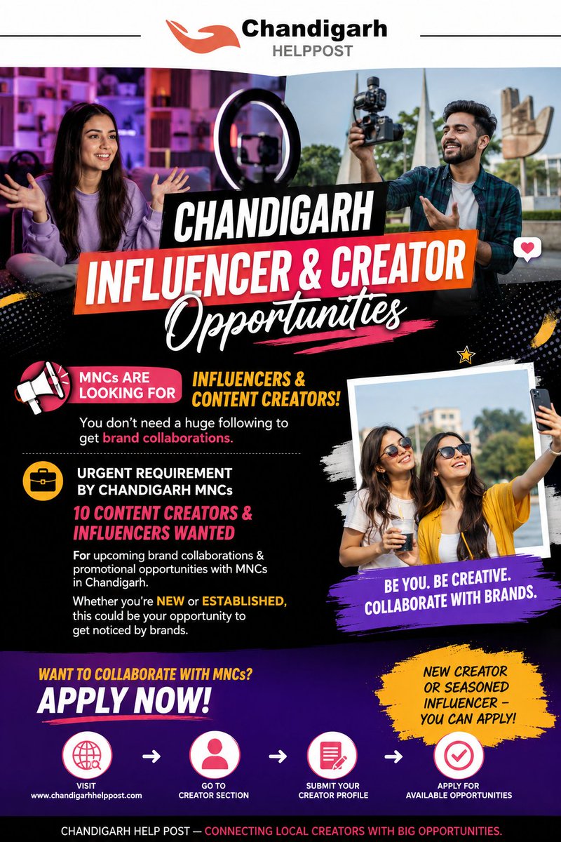 chhelppost's tweet photo. URGENT REQUIREMENT BY CHANDIGARH MNCs 📢 10 Content Creators &amp; Influencers Wanted For upcoming brand collaborations &amp; promotional opportunities with MNCs in Chandigarh.
Please share, comment and subscribe 

 #chandigarhhelppost #yourownhelppost #influncers #content creators. https://t.co/ayQJlHu3YV