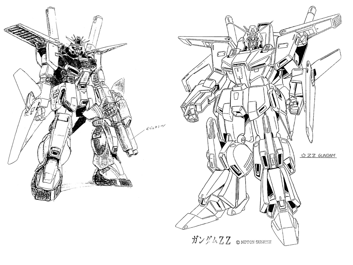 MON0EYE's tweet photo. A majority of Zeta and ZZ's mechanical designs by were cleaned up for the anime by other mecha designers/artists like Kazumi Fujita, Koichi Ohata, Yoshinori Sayama, Mika Akitaka and Hideo Okamoto.

He provided the original designs, but other artists chimed in the finalize them. https://t.co/oWM04jChR2