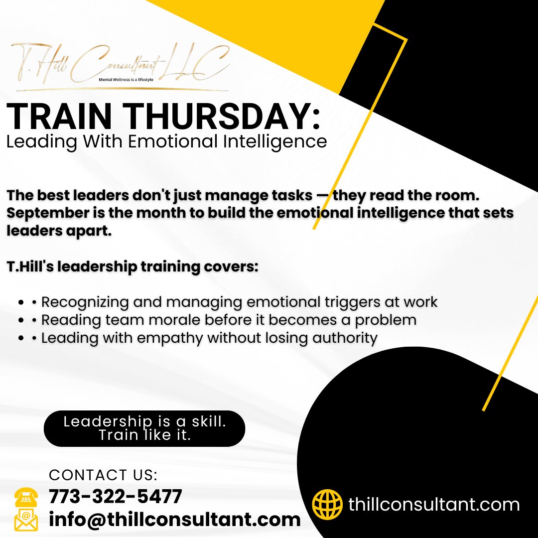 Thillconsultant's tweet photo. 📞 773-322-5477
📧 info@thillconsultant.com
🌐 https://t.co/ljhNlC1kpC
 
Stay sharp this fall. Book your training today.
 
#TrainThursday #LeadershipTraining #EmotionalIntelligence #THillConsultant #ProfessionalDevelopment #MentalWellnessIsALifestyle https://t.co/UCmW8vGcLo