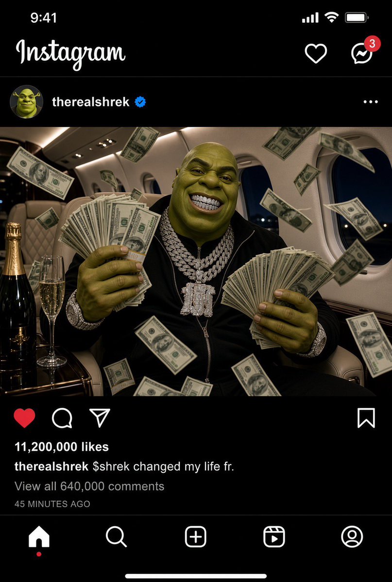 AtreidesSol's tweet photo. @slingoorio $shrek studied the game and straight printed https://t.co/iuVh5jLRlG