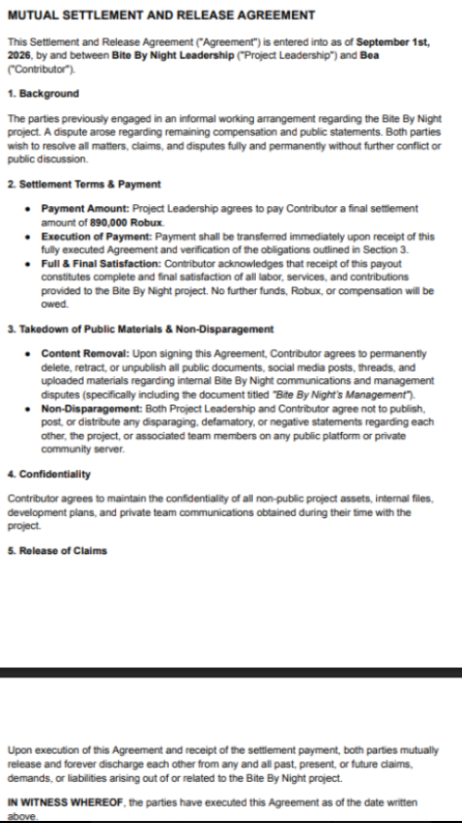 FaygoTx's tweet photo. @M0chilyra_TTV @coffbea Plus, look at the contract they gave her... it's poorly written, lacking specific dates or times, making it unsafe. Short, simple, and fair looking contracts like this are often predatory, containing the most loopholes (ask AI for all loopholes in this contract). https://t.co/EQnr8GMol0