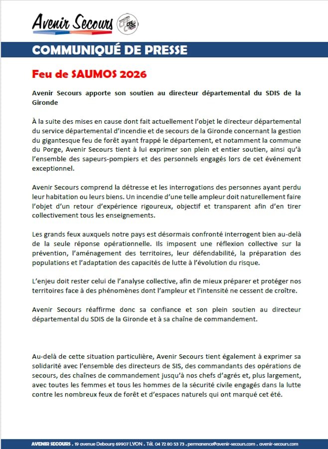 AvenirSecours's tweet photo. Soutien à nos collègues Sapeurs-Pompiers de la #Gironde 

Retrouvez le communiqué d'Avenir Secours 
⬇️⬇️⬇️⬇️⬇️⬇️ https://t.co/AbdMQnik5e