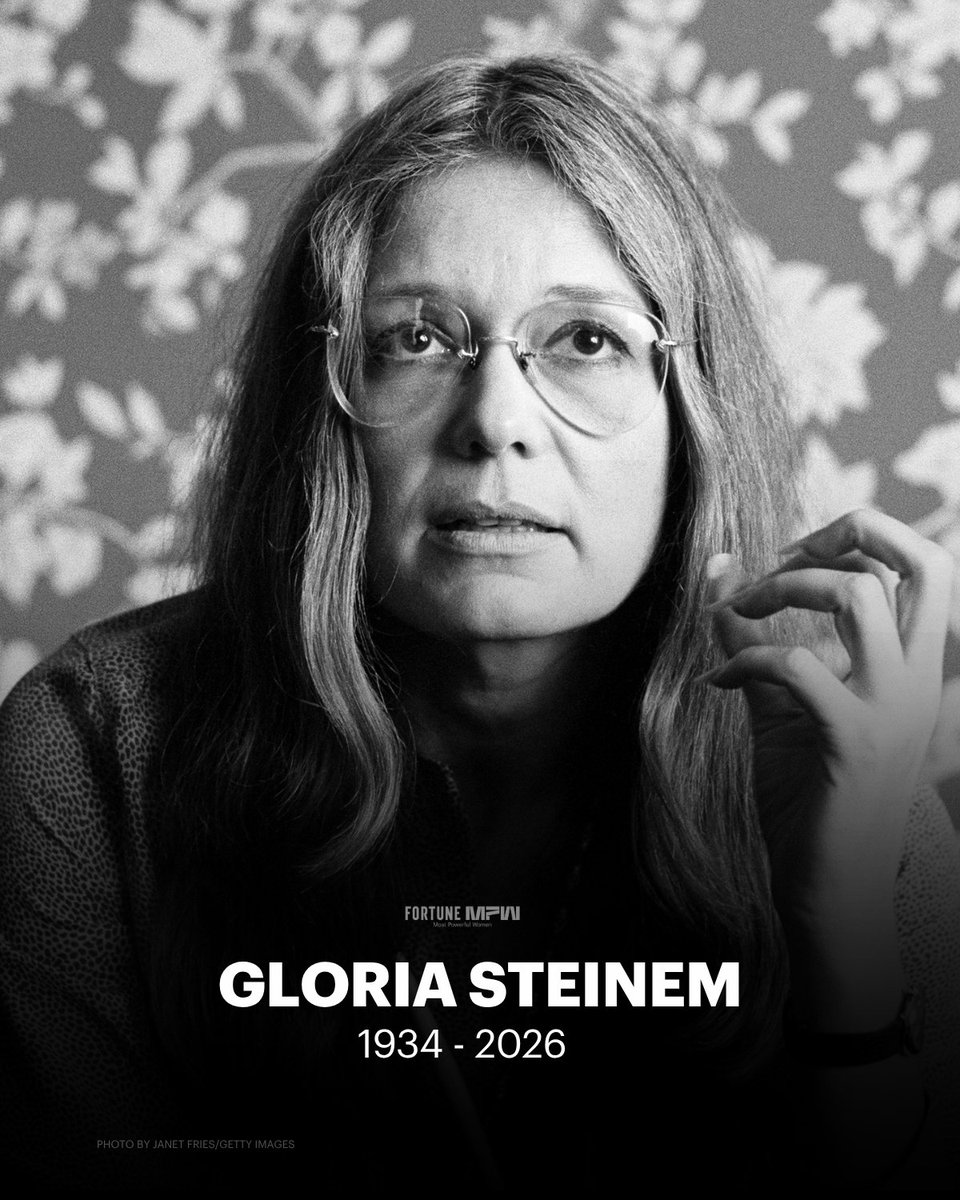 FortuneMPW's tweet photo. Gloria Steinem, the journalist and activist who helped reshape the modern women’s rights movement, has died at 92. https://t.co/pdWz3SKART https://t.co/0jkh4uN4cy