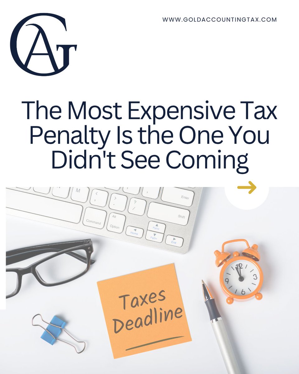 goldacctingtax's tweet photo. A missed deadline today can create a costly chain reaction tomorrow.
#taxpenalties #taxfiling #businessowner #realestateinvesting #scorp #partnership #taxprofessional #financialplanning #taxstrategy #commercialrealestate #wealthmanagement #cpafirm #businesssuccess https://t.co/9L3bNzvs2R
