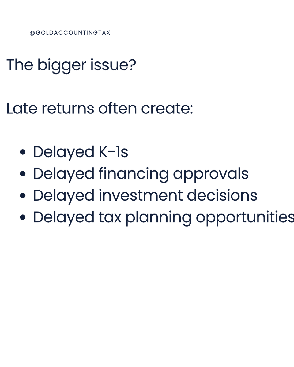 goldacctingtax's tweet photo. A missed deadline today can create a costly chain reaction tomorrow.
#taxpenalties #taxfiling #businessowner #realestateinvesting #scorp #partnership #taxprofessional #financialplanning #taxstrategy #commercialrealestate #wealthmanagement #cpafirm #businesssuccess https://t.co/9L3bNzvs2R