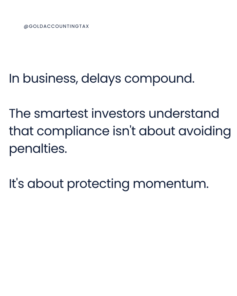 goldacctingtax's tweet photo. A missed deadline today can create a costly chain reaction tomorrow.
#taxpenalties #taxfiling #businessowner #realestateinvesting #scorp #partnership #taxprofessional #financialplanning #taxstrategy #commercialrealestate #wealthmanagement #cpafirm #businesssuccess https://t.co/9L3bNzvs2R