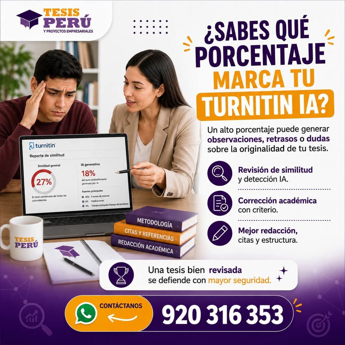 ProyectosTesis's tweet photo. Evita observaciones por IA o similitud. 🔍 Revisamos y corregimos tu tesis con criterio para que presentes con seguridad.
#Tesistas https://t.co/d13j9aP1BN