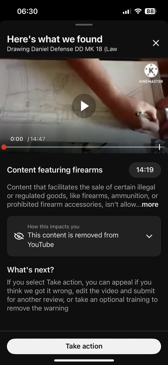 Spotsquid45's tweet photo. @TeamYouTube @DeepHumor 
This is honestly getting really old at this point, no formal communication just kept taking down videos one after another without addressing exact details and hide behind firearms policy. Keep in mind guns that are used are used for scale not shooting. https://t.co/gS14QE39zN