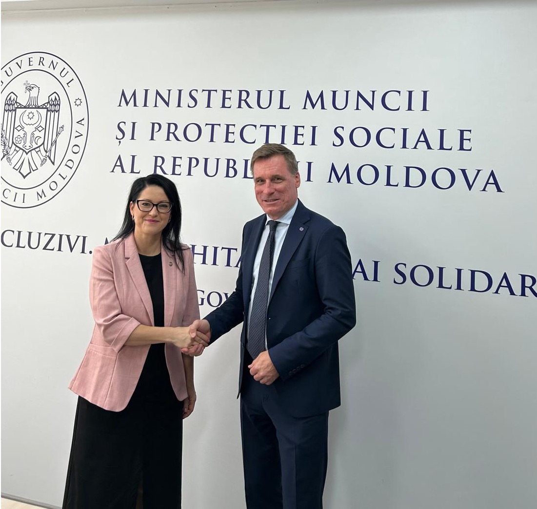 ILOACTRAV's tweet photo. In a meeting with Natalia Plugaru, Minister of Labour and Social Protection, ACTRAV Director @oliverroepke   stressed the importance of social dialogue and tripartite cooperation in shaping legislation on leave, minimum wages and taxation. Discussions also covered the role of social partners in Moldova's EU integration process.