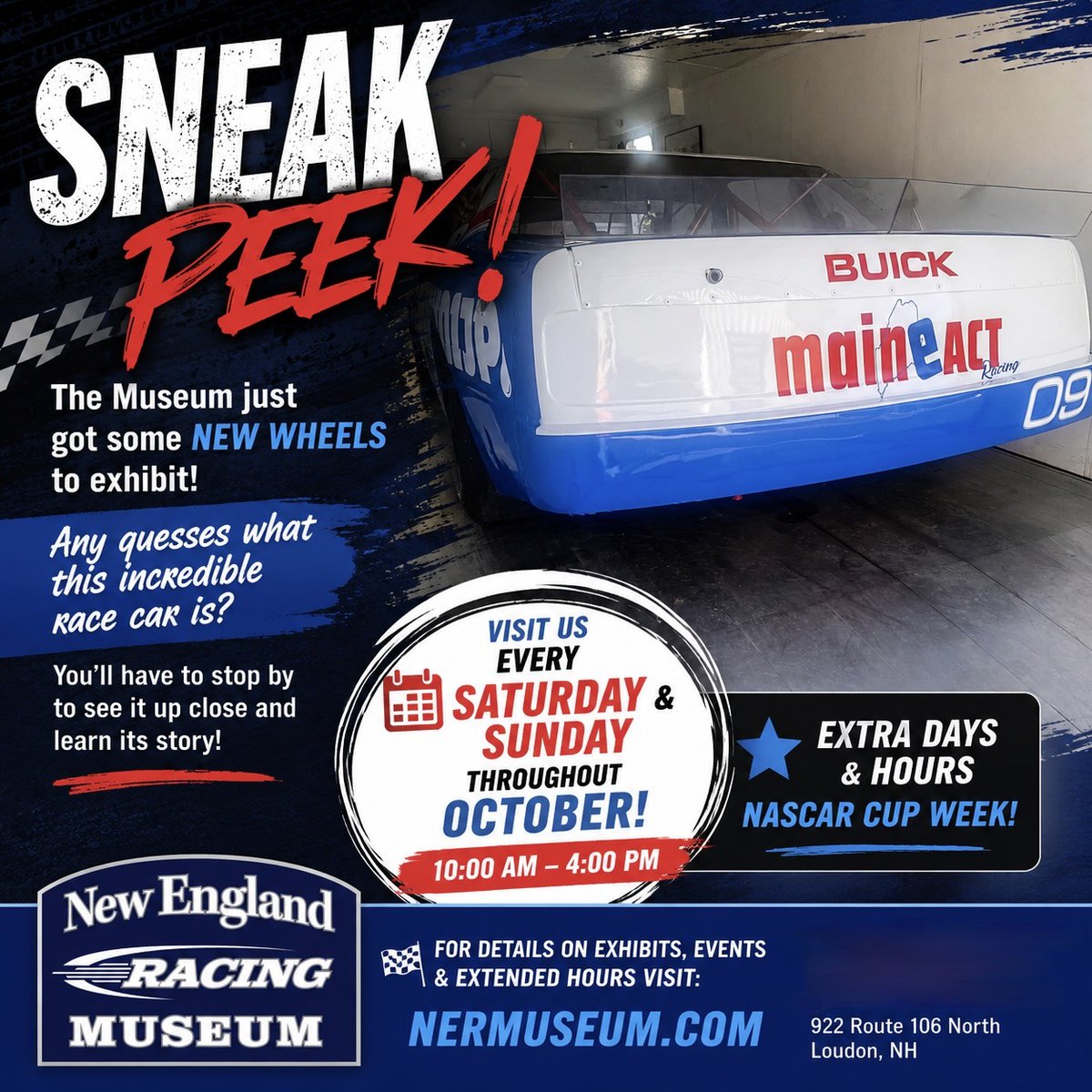 JoshuaMasuaole's tweet photo. Sneak peek! Something special just arrived at the New England Racing Museum. Visit this weekend to explore 10, 000 square feet of racing history, legendary vehicles, interactive exhibits, and more. Open Sat–Sun, 10 AM–4 PM. https://t.co/Kkyj1OO3g7