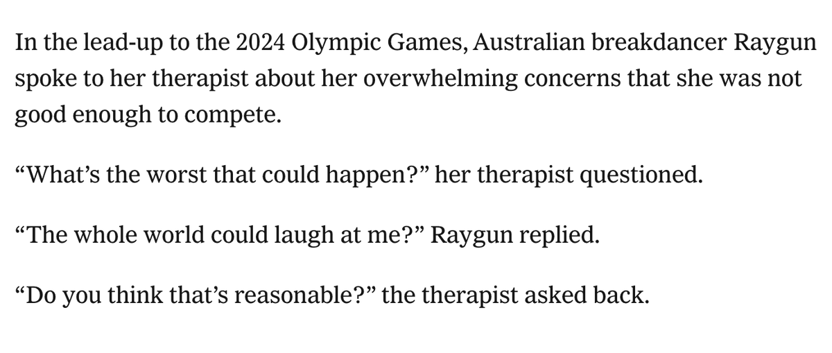 Pinboard's tweet photo. It's a treat finding out that Rachael Gunn's therapist was an even worse therapist than she was a breakdancer https://t.co/wMZQCuZ9fg