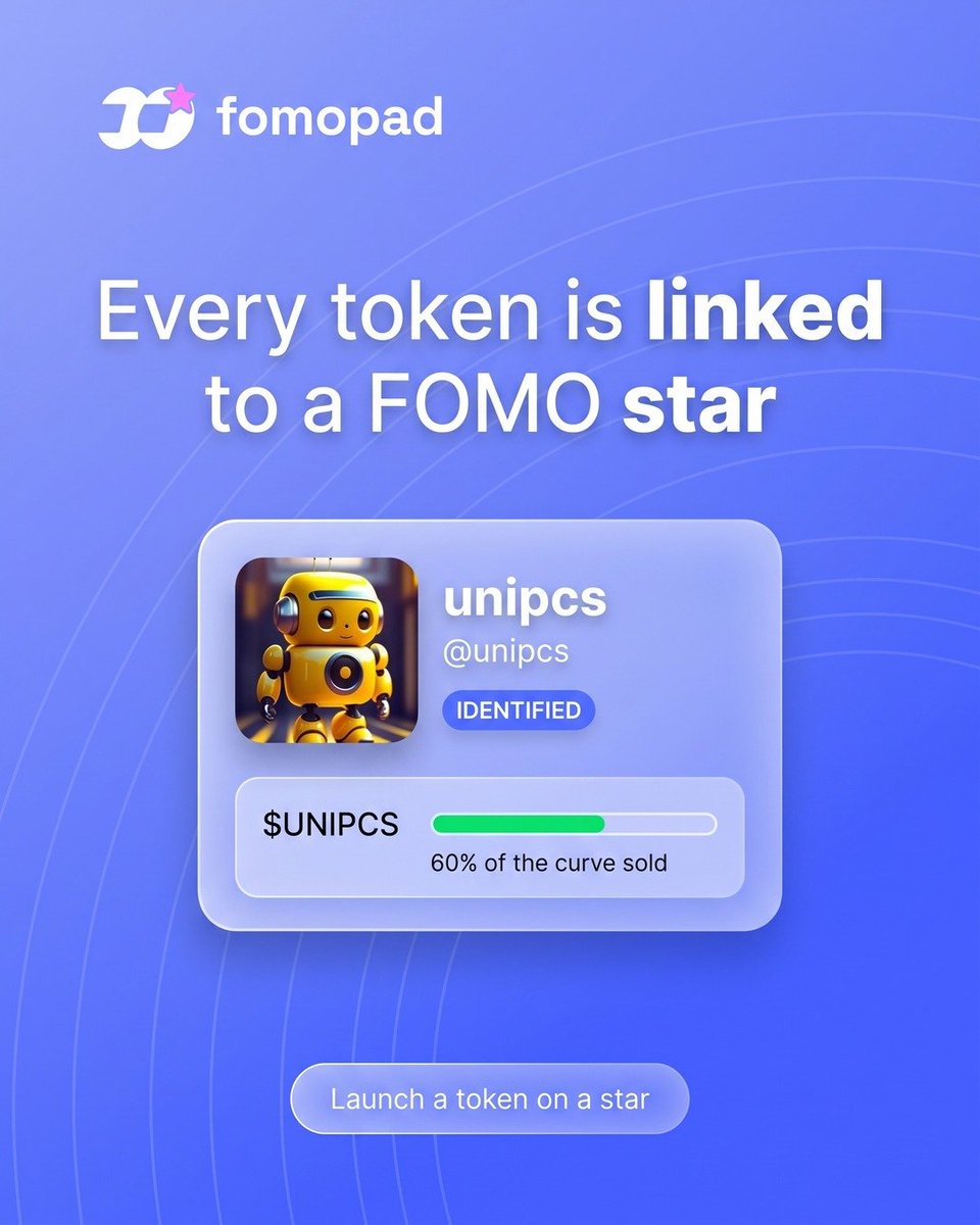 useFomoPad's tweet photo. Every token on FomoPad is linked to a FOMO star. You don't launch a coin. You launch someone's moment. https://t.co/3hNZCV4ch0