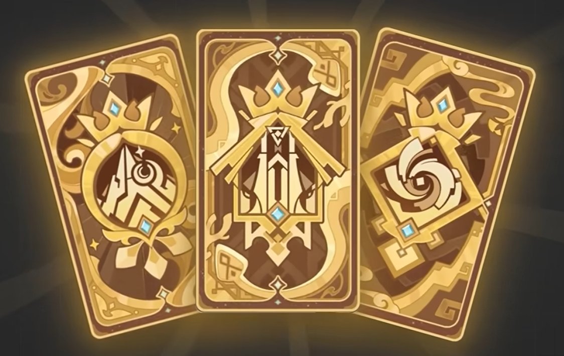 SavedClickGI's tweet photo. 1. Golden TCG card back
Can be obtained during The Astra Carnival TCG tournament in 2023
Only 10 person has the Golden Enkanomiya card because the tournament shutdown globally but only in CN https://t.co/drVYzOHMKB