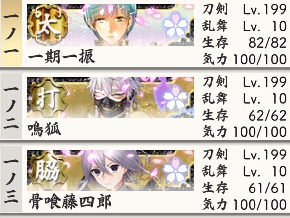 rindo888's tweet photo. 一期一振Lv.199
鳴狐Lv.199
骨喰藤四郎Lv.199 https://t.co/aXDNQQoFtU
