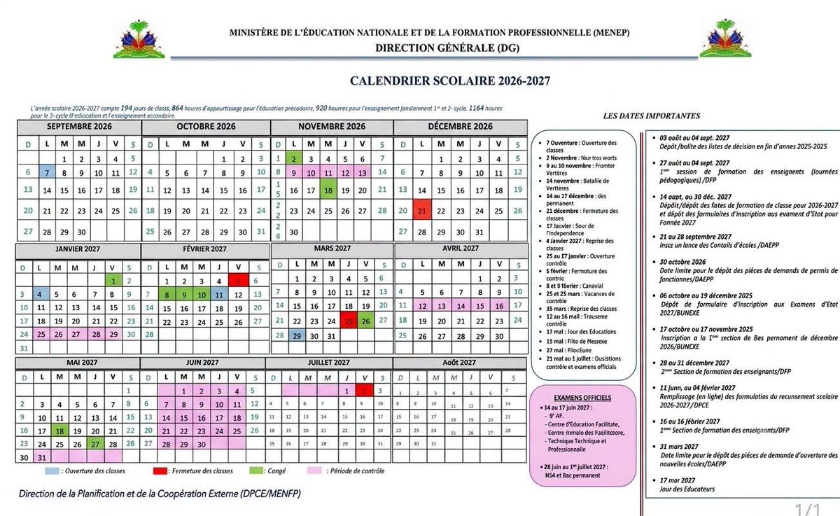 JeanFritzV2oi's tweet photo. MENFP/CALENDRIER SCOLAIRE 2026-27 
ÉCOUTER-VOIR-X https://t.co/90CgJ461oJ