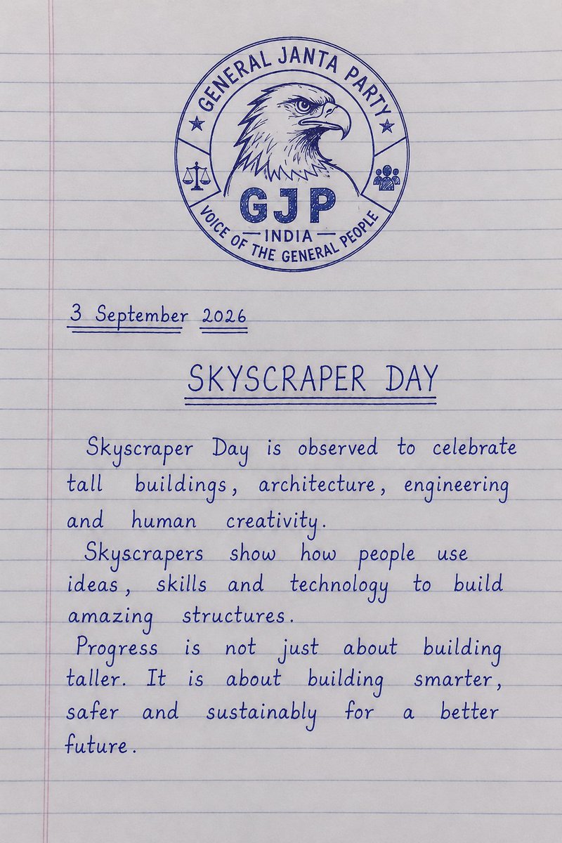 gjp_4_Telugu's tweet photo. Celebrating the power of vision, innovation, and human creativity on #SkyscraperDay! 🏙️
Let’s keep building not just taller, but smarter, safer, and more sustainable—for a better future. 🌍✨
#GJP #GeneralJantaParty #India #SkyscraperDay #Innovation @GJP_4_India @GJP_YouthWing https://t.co/Qkmd89LM9A